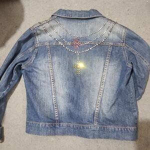 Kippys Blue Jean Jacket with Silver and Pink Embellishments